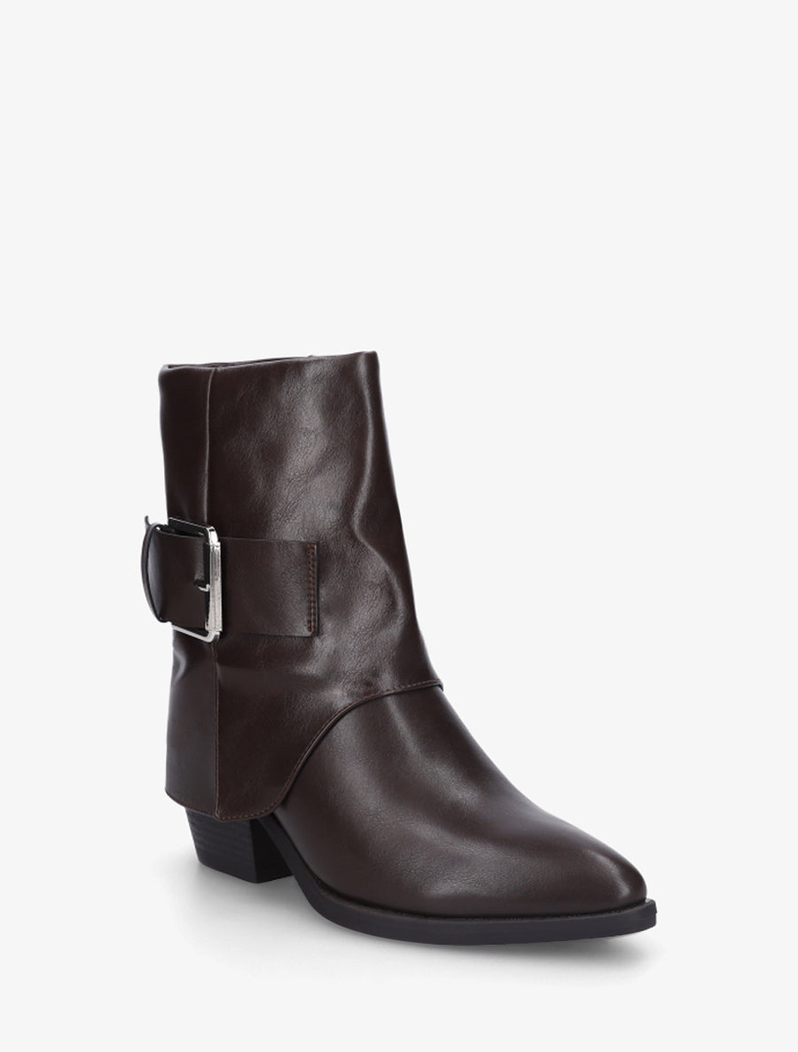 Bottines en simili à revers et ceinturon - Marron - 2