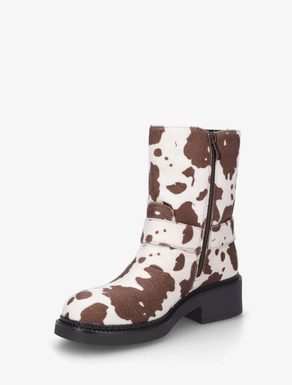 Bottines en suédine imprimé vache à détail tressé - Beige - 3