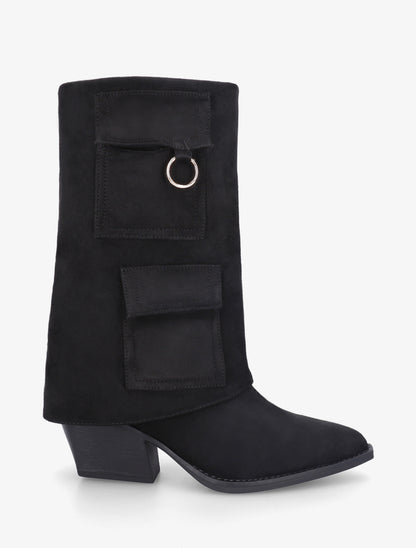 Bottines montantes en suédine à poches - Noir - 1