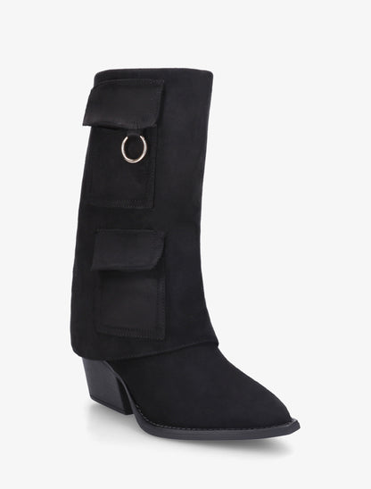 Bottines montantes en suédine à poches - Noir - 2