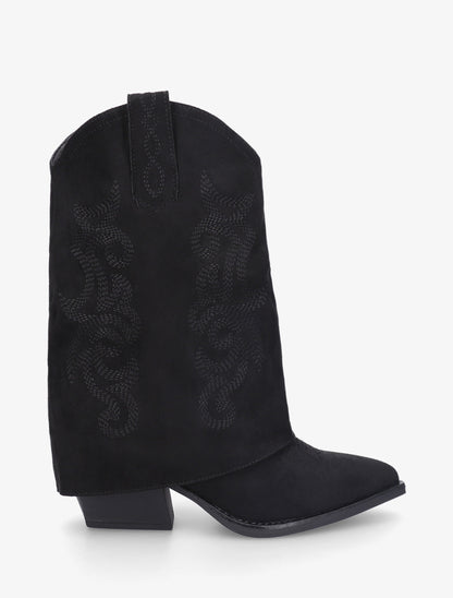 Bottines à revers et sûrpiqures en suédine - Noir - 1