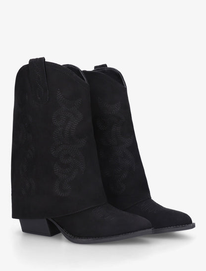 Bottines à revers et sûrpiqures en suédine - Noir - 4