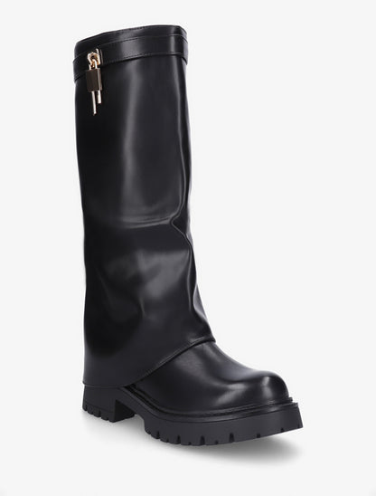 Bottes à revers et empiècement cadenas - Noir - 2
