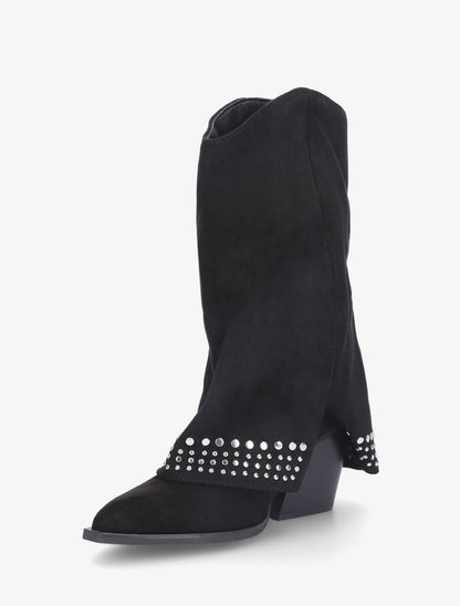 Bottines à revers cloutées en suédine - Noir - 3