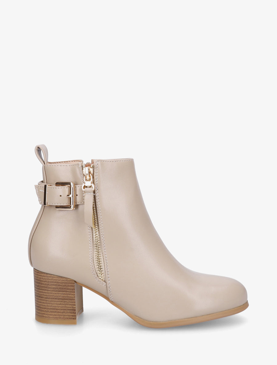 Bottines en simili à zip décoratif - Taupe - 1