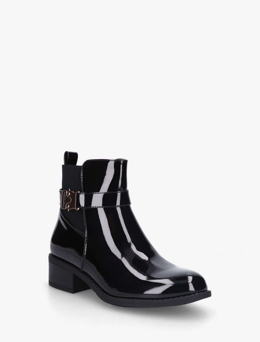 Bottines vernies à empiècement métal - Noir - 2
