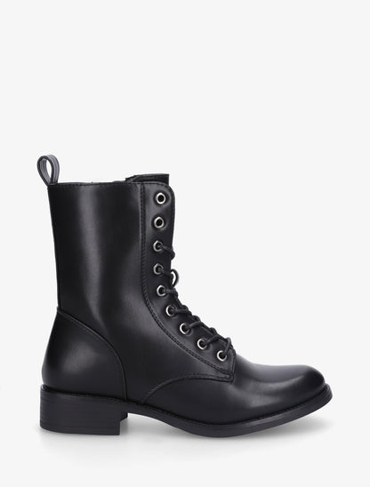 Bottines montantes à lacets en simili - Noir - 1