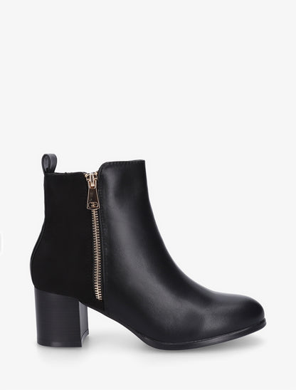 Bottines bimatière à zip décoratif - Noir - 1