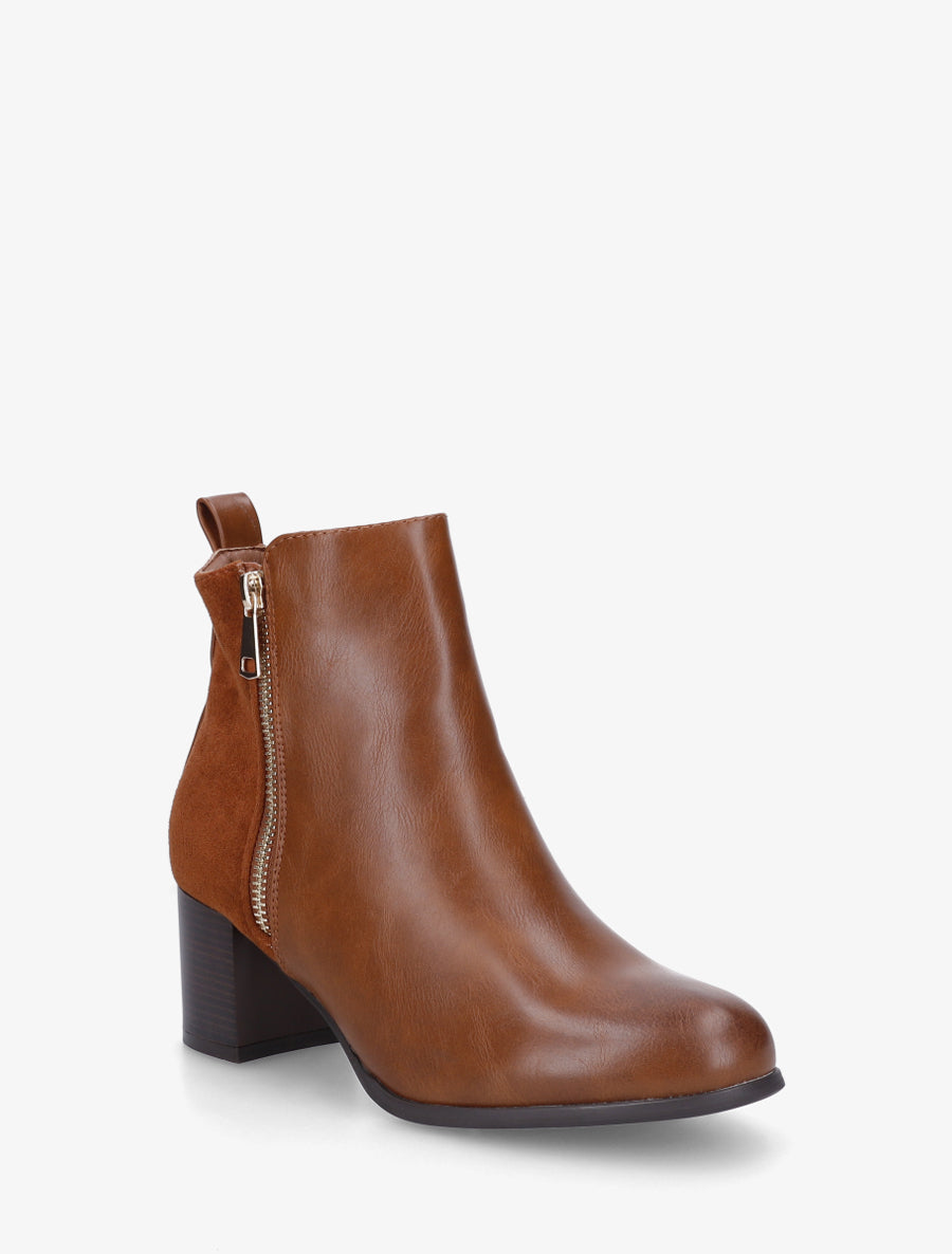 Bottines bimatière à zip décoratif - Camel - 2