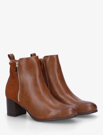Bottines bimatière à zip décoratif - Camel - 4