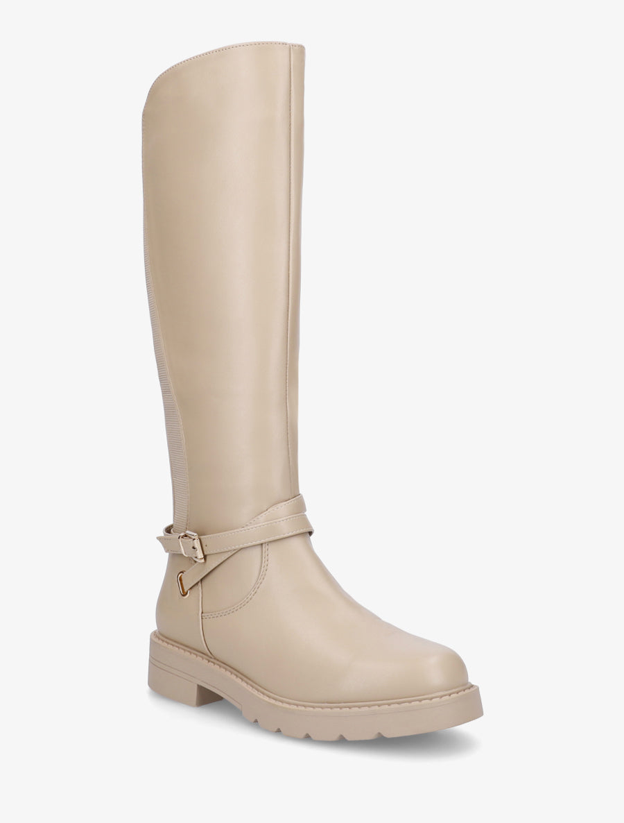 Bottes cavalière élastiquées à sangle - Beige - 2