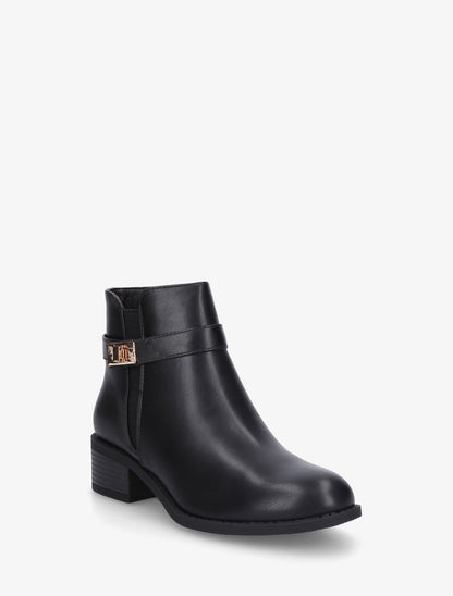 Bottines en simili à cheville élastiquée - Noir - 2