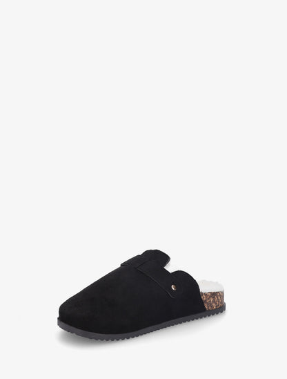 Mules fourrées en suédine - Noir - 3