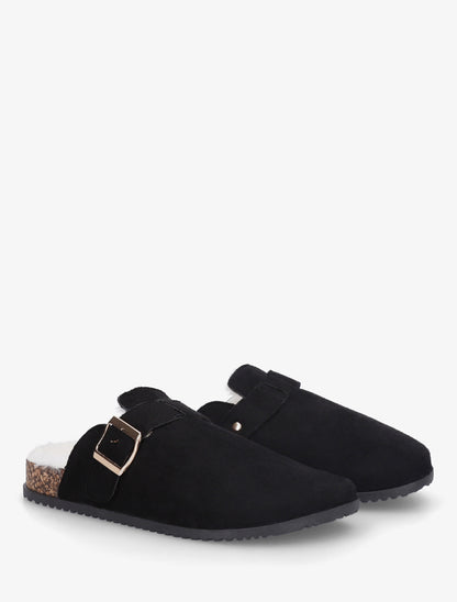 Mules fourrées en suédine - Noir - 4