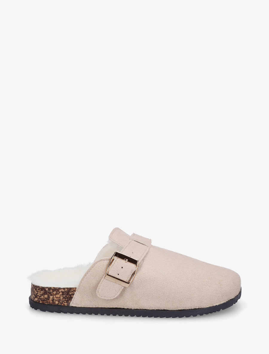 Mules fourrées en suédine - Beige - 1