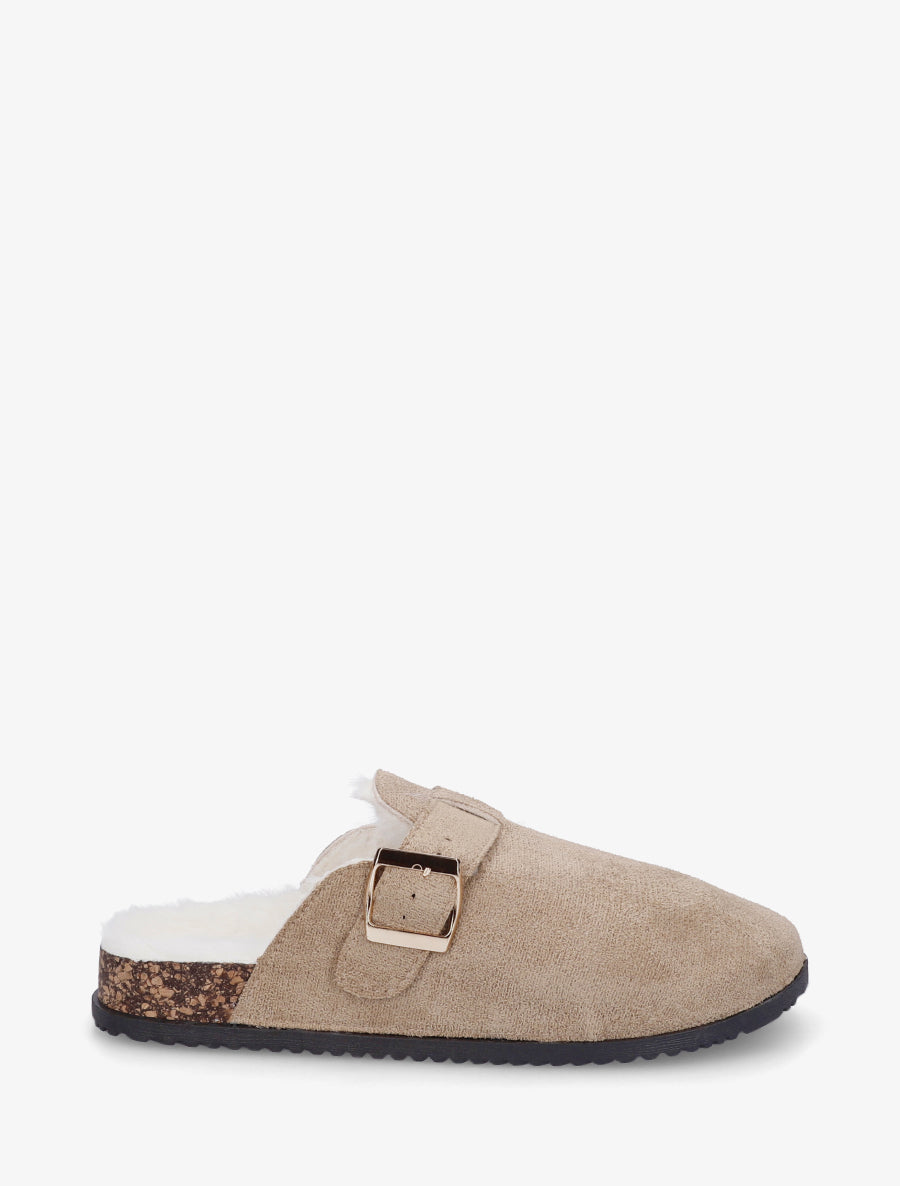 Mules fourrées en suédine - Taupe - 1