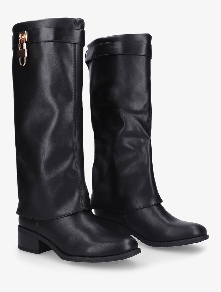 Bottes à revers et empiècement cadenas - Noir - 4
