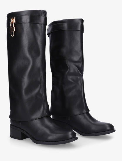 Bottes à revers et empiècement cadenas - Noir - 4