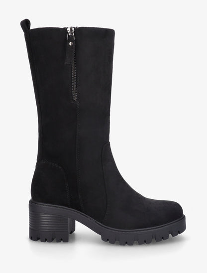 Bottines montantes en suédine à zip décoratif - Noir - 1