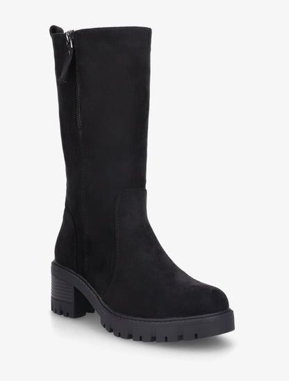 Bottines montantes en suédine à zip décoratif - Noir - 2