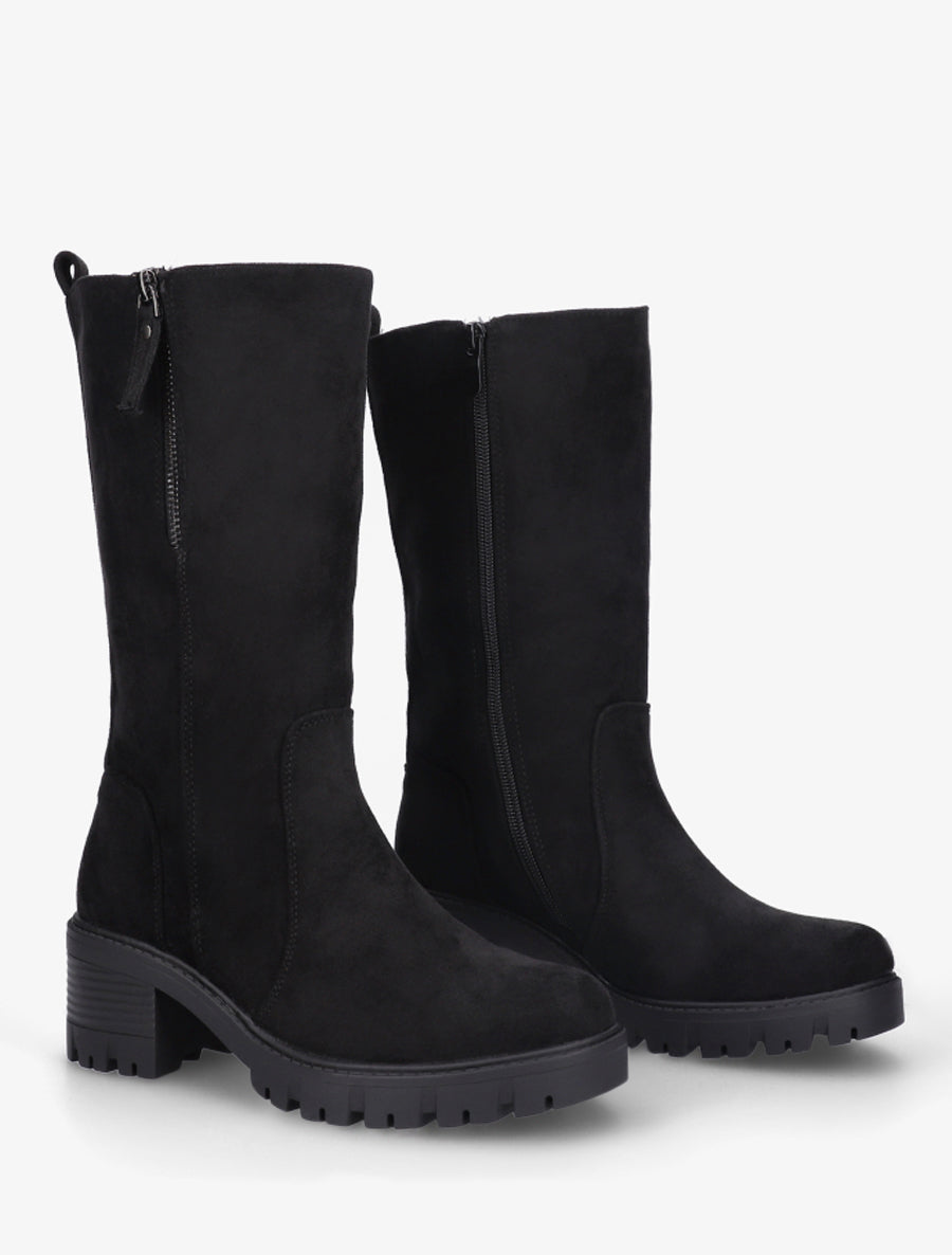 Bottines montantes en suédine à zip décoratif - Noir - 4