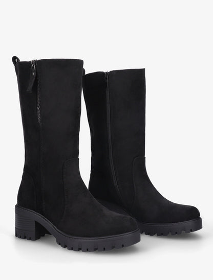 Bottines montantes en suédine à zip décoratif - Noir - 4