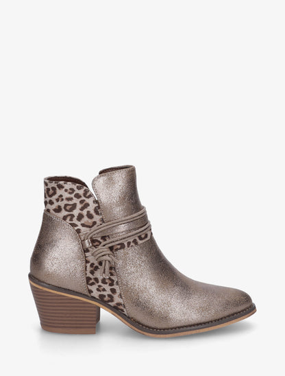 Bottines nacrées à talon imprimé léopard - Taupe - 1