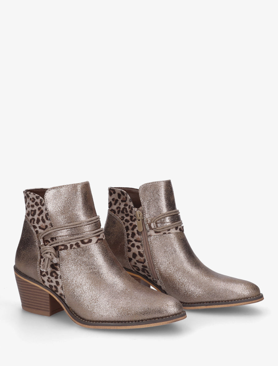 Bottines nacrées à talon imprimé léopard - Taupe - 4