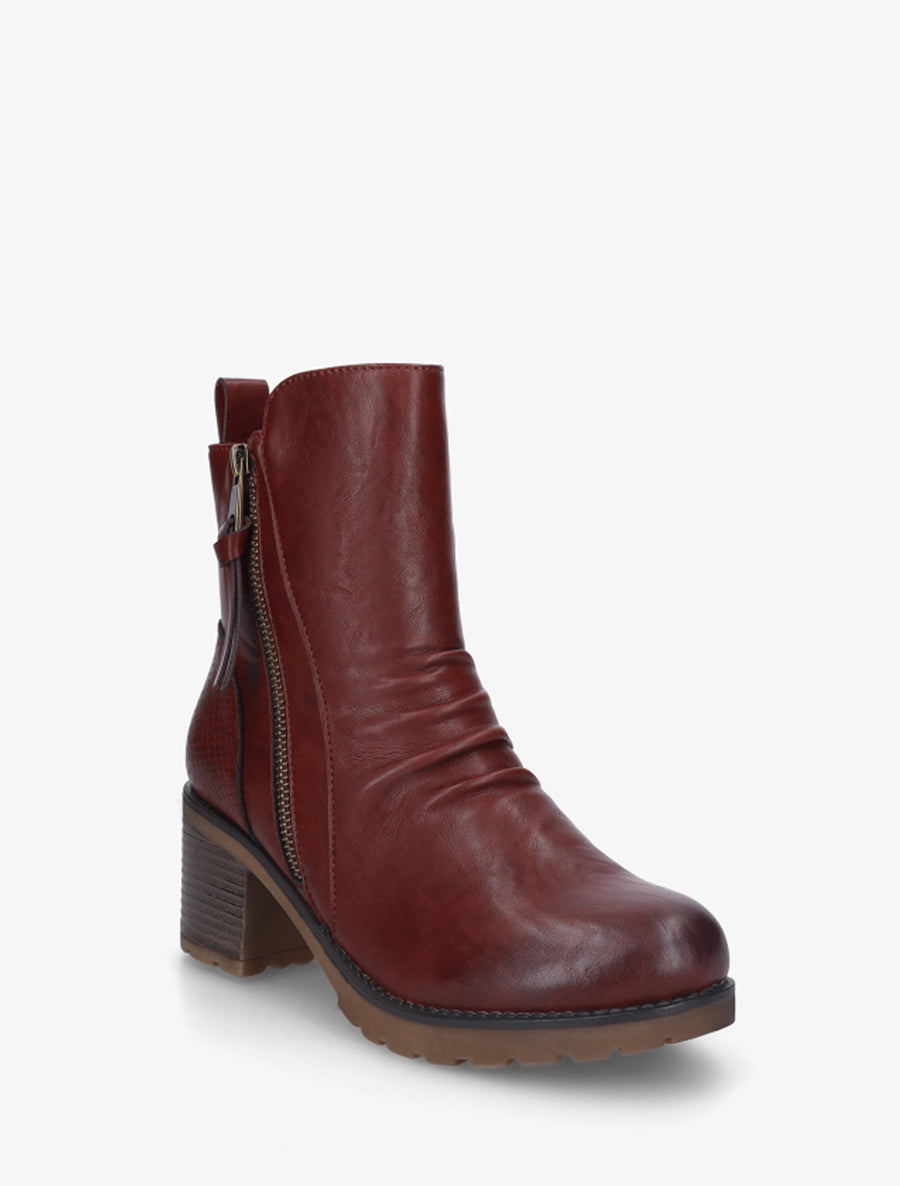 Bottines effet froissé et zip décoratif - Bordeaux - 2