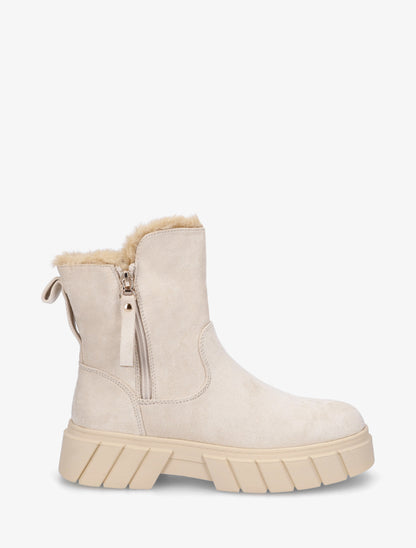 Bottines unies fourrées en suédine - Beige - 1