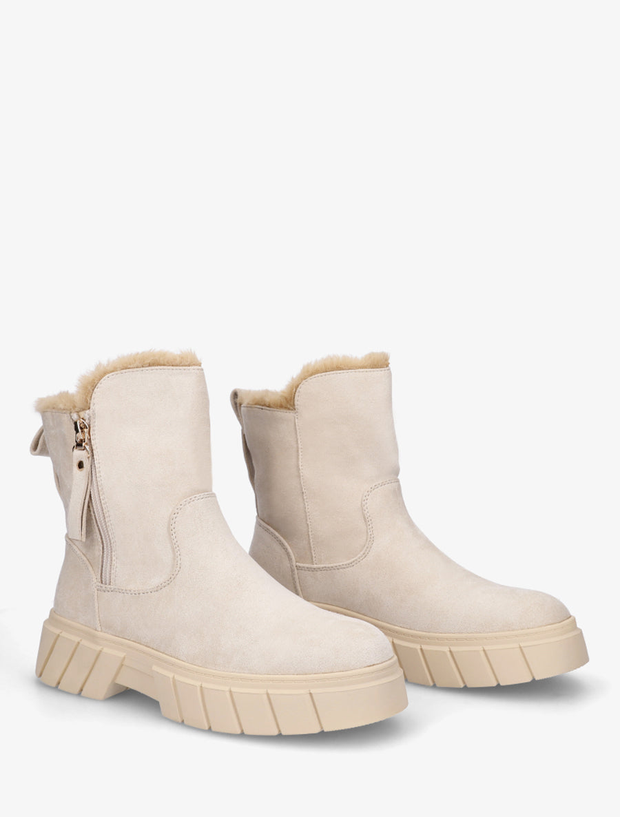 Bottines unies fourrées en suédine - Beige - 4
