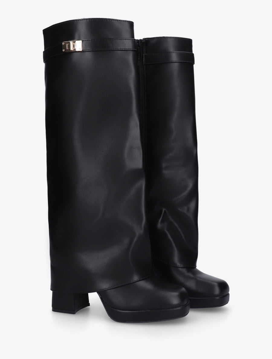 Bottes à revers et boucle décorative - Noir - 4