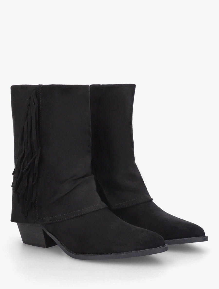 Bottines à revers et franges - Noir - 4