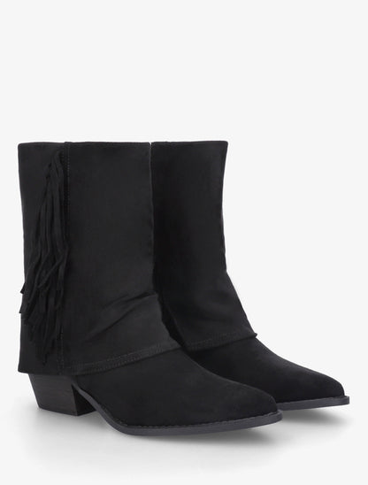 Bottines à revers et franges - Noir - 4