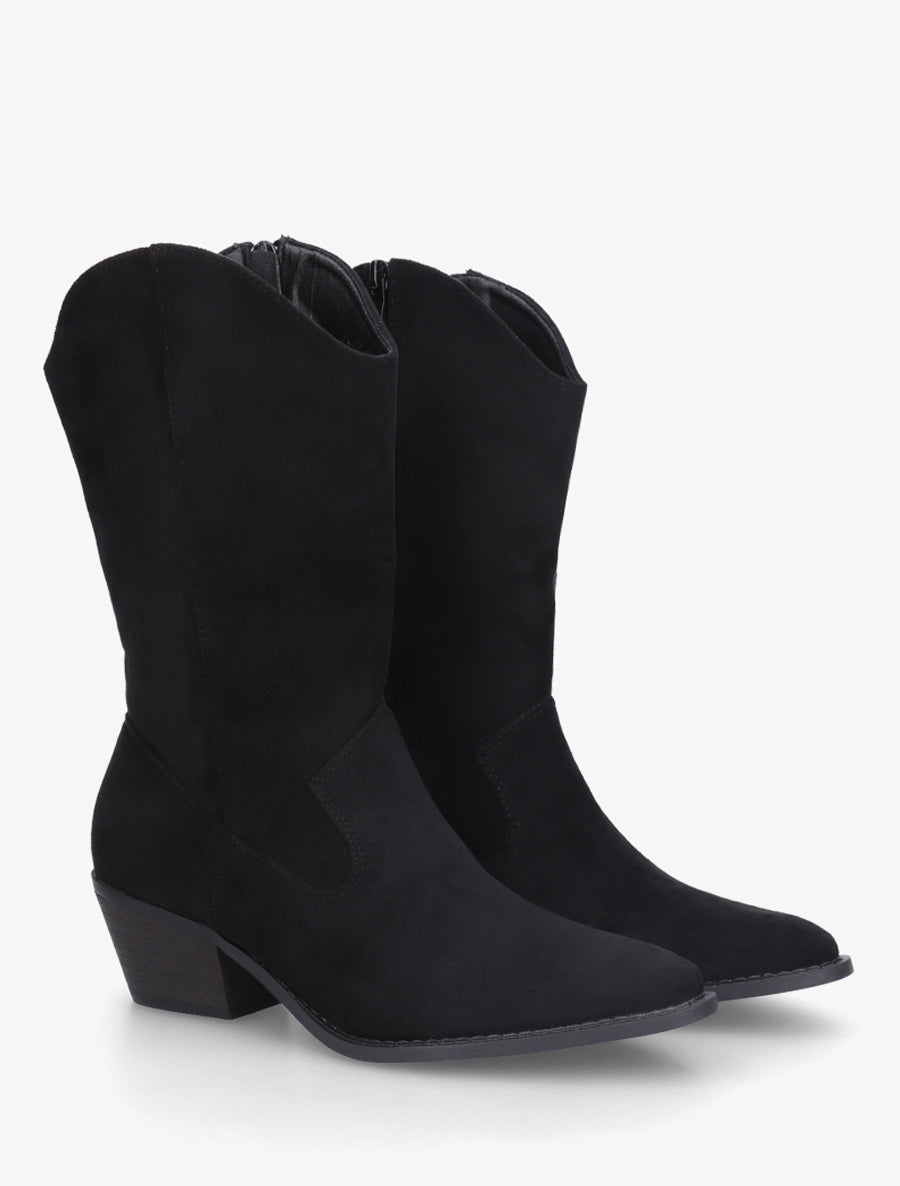 Bottines montantes style santiags en suédine - Noir - 4