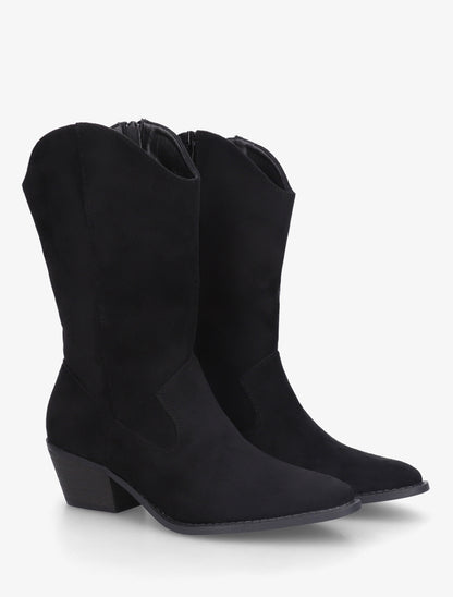 Bottines montantes style santiags en suédine - Noir - 4