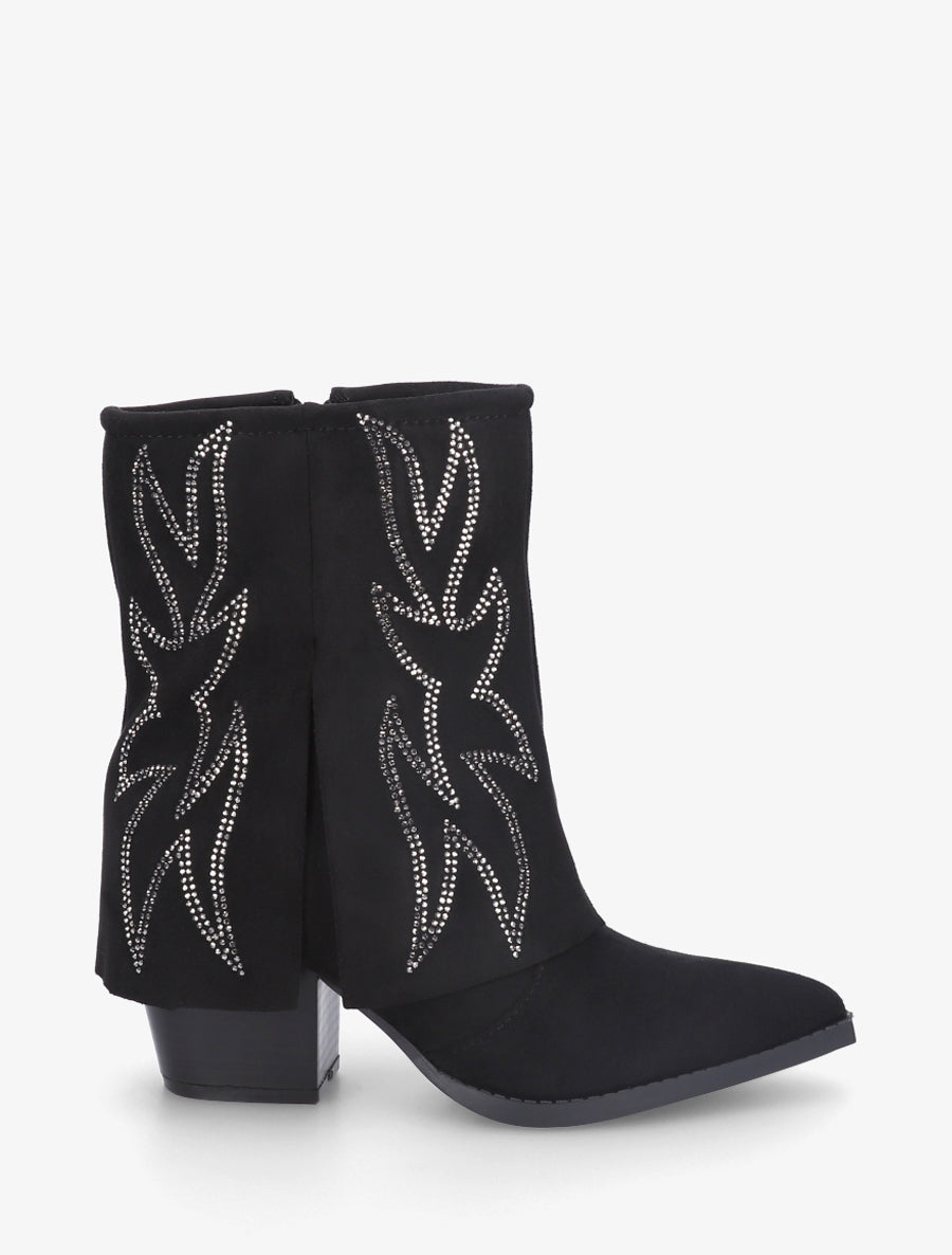 Bottines style santiags à strass - Noir - 1