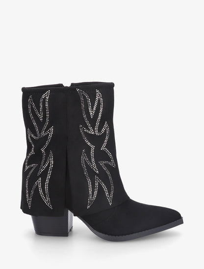 Bottines style santiags à strass - Noir - 1