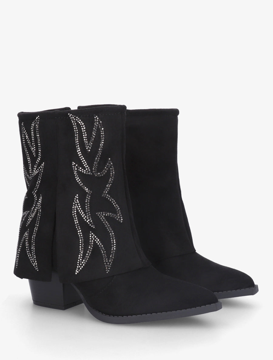 Bottines style santiags à strass - Noir - 4