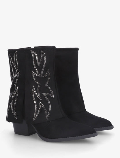 Bottines style santiags à strass - Noir - 4