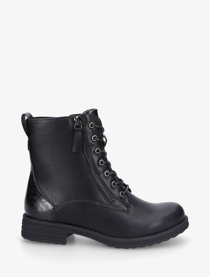 Bottines en simili à lacets et zip décoratif - Noir - 1