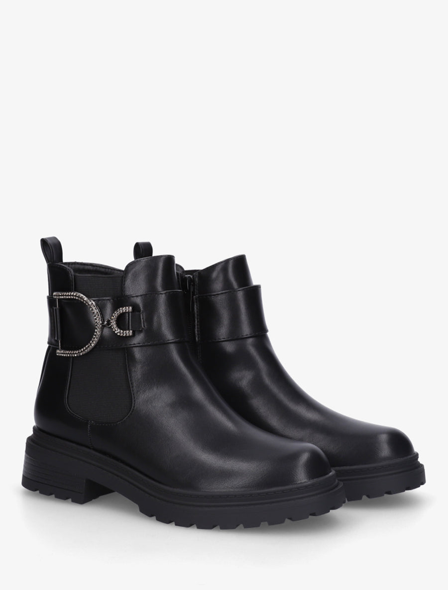 Bottines en simili à cheville élastiquée - Noir - 4