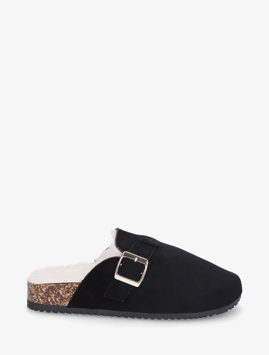 Mules fourrées en suédine - Noir - 1