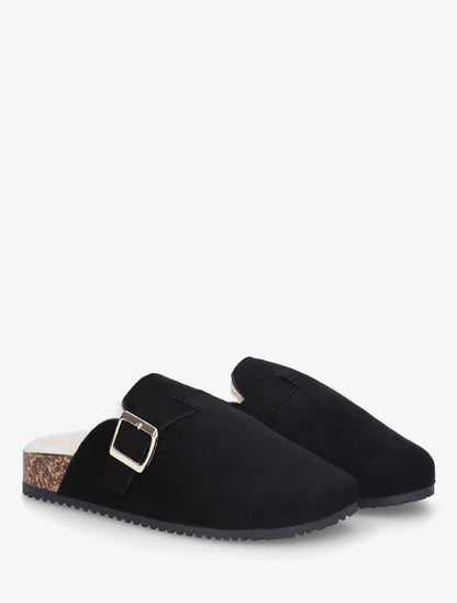 Mules fourrées en suédine - Noir - 4