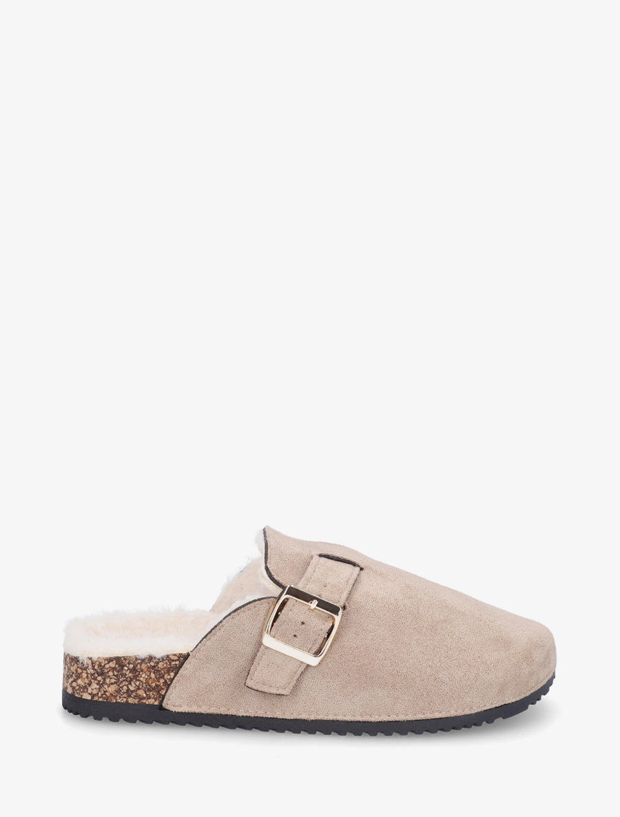 Mules fourrées en suédine - Taupe - 1