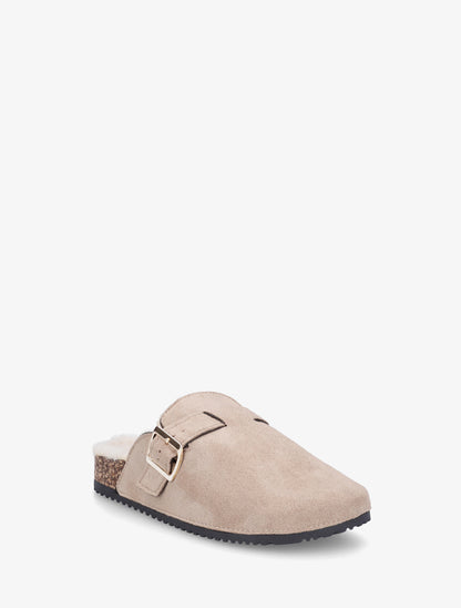 Mules fourrées en suédine - Taupe - 2