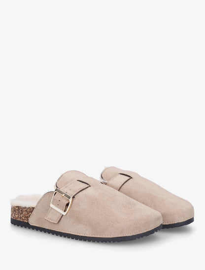 Mules fourrées en suédine - Taupe - 4