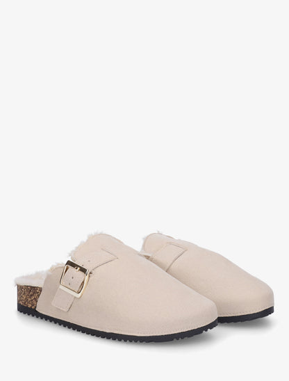 Mules fourrées en suédine - Beige - 4