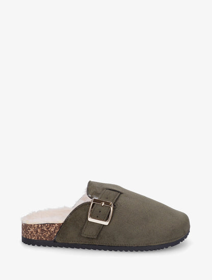 Mules fourrées en suédine - Kaki - 1