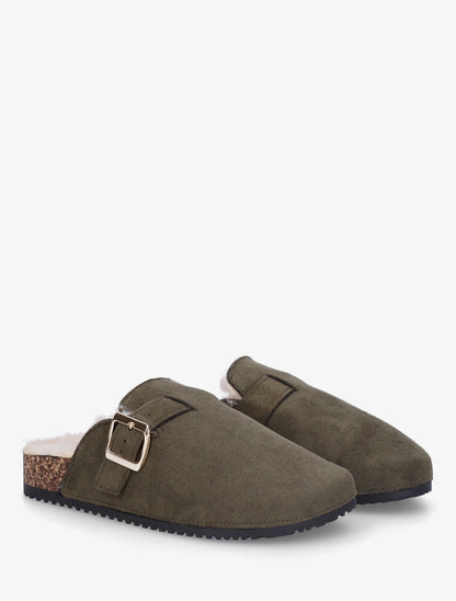 Mules fourrées en suédine - Kaki - 4